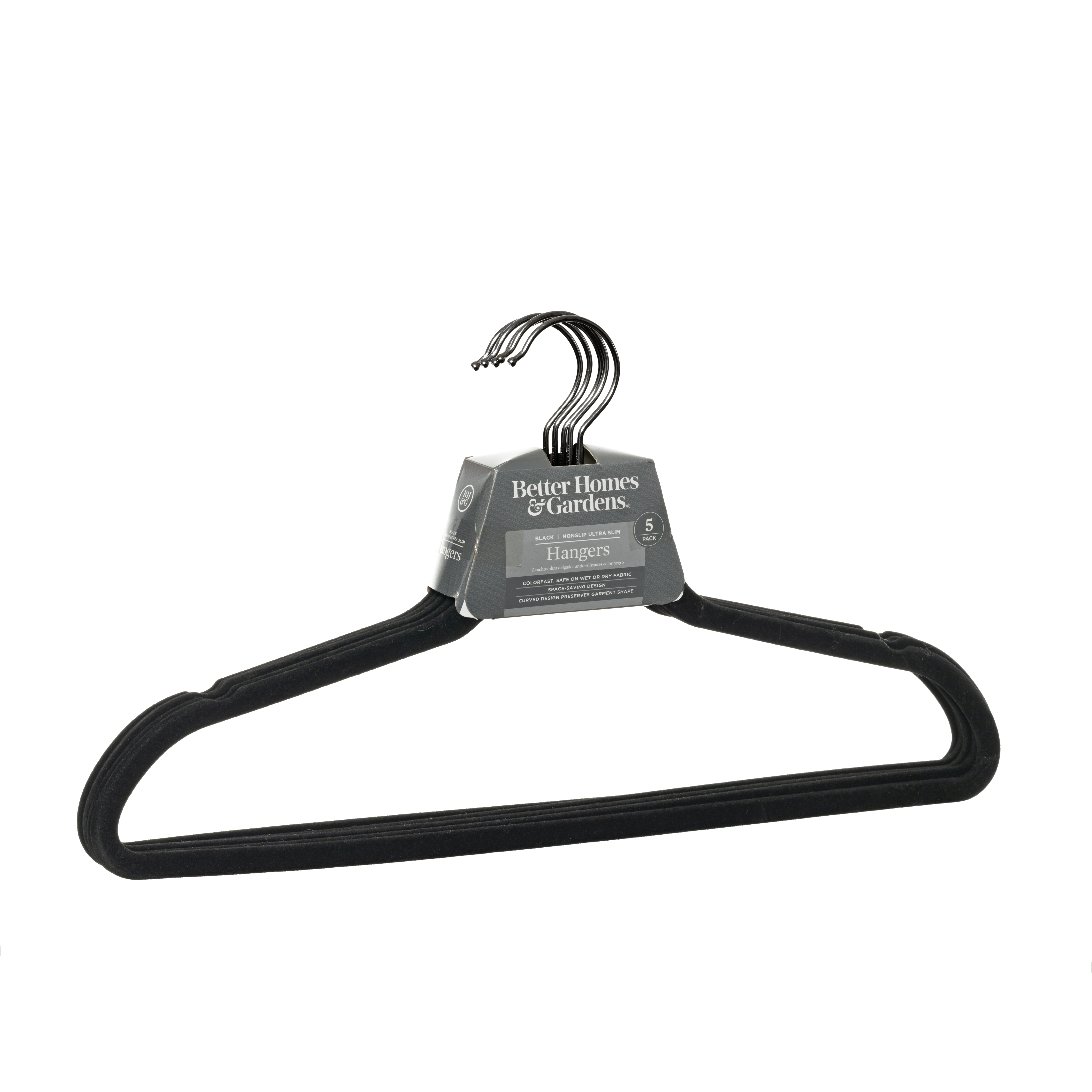 Better Homes & Gardens Non-Slip Velvet Clothing Adult Hangers, Black, 5 Count