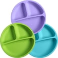 thumbnail image 1 of Platos de silicona para niños pequeños, platos divididos para bebés, no tóxicos, sin BPA, aptos para lavavajillas y microondas, platos de silicona antideslizantes e irrompibles para niños con, 1 of 5