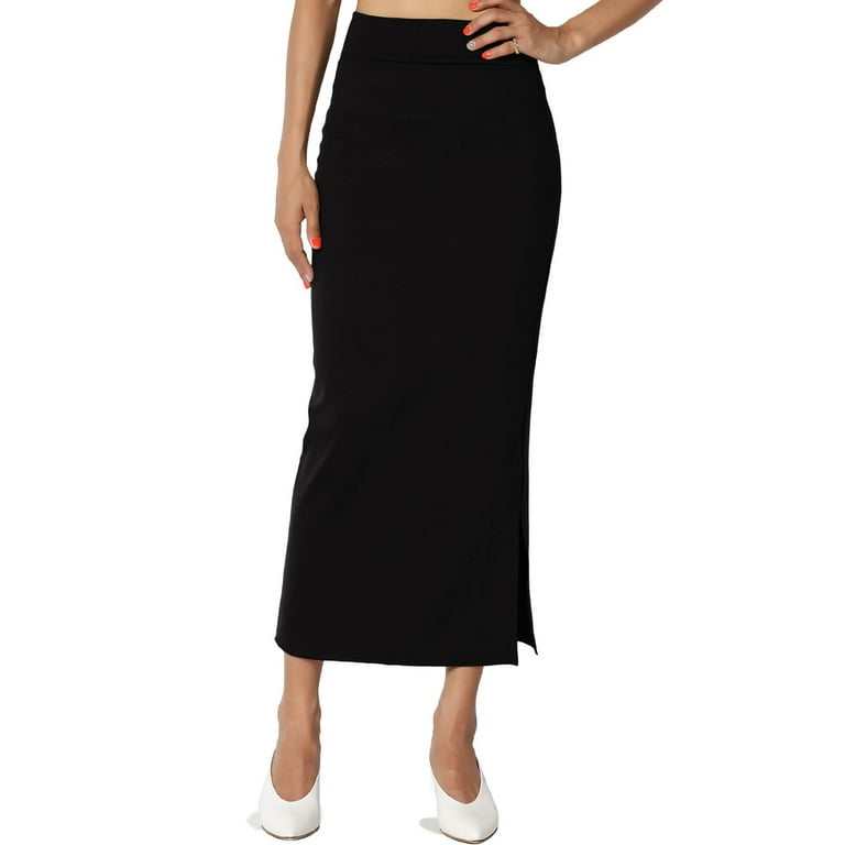 Prolriy Skirts for Women, Women's S~3X Side Slit Knit High Waist
