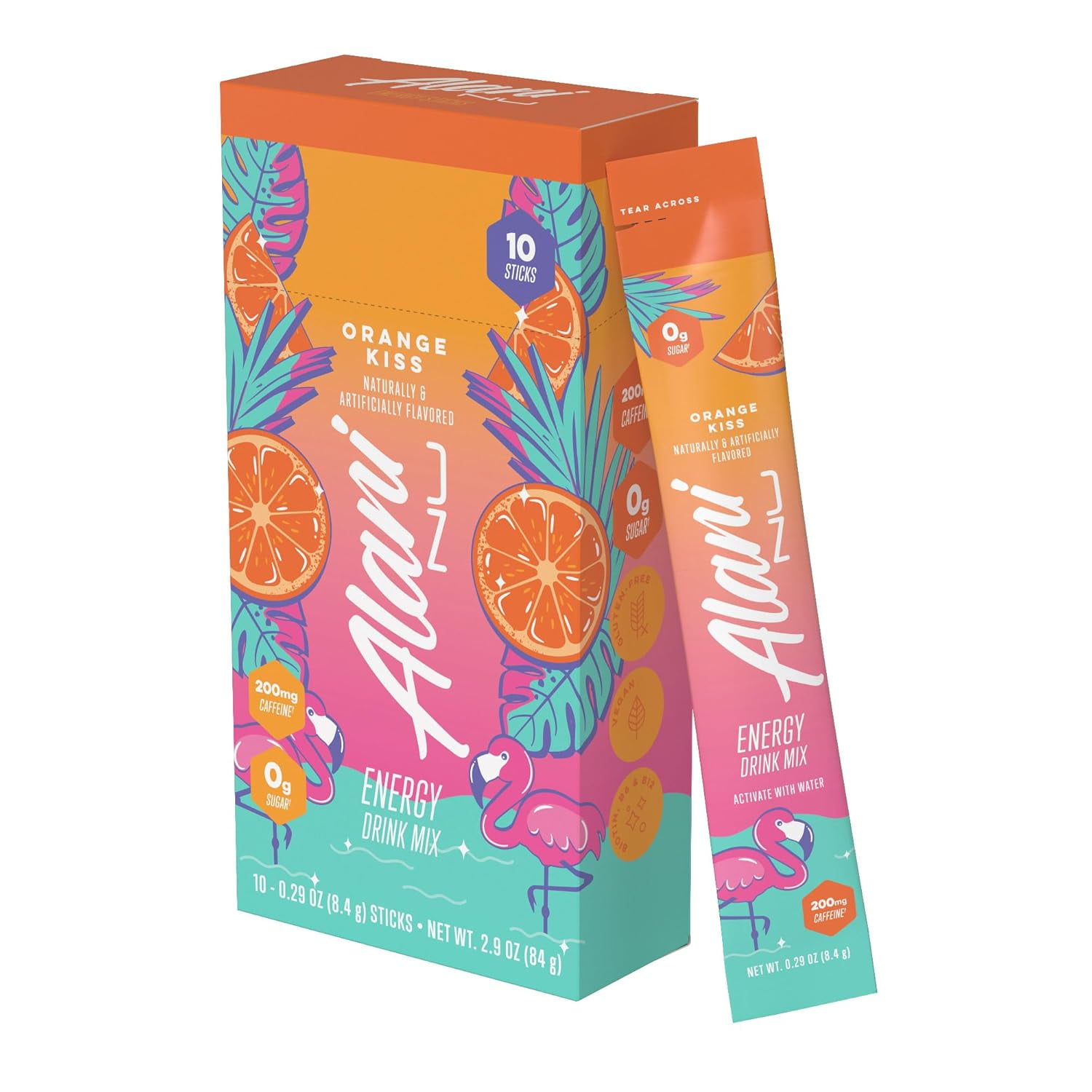 (12 pack) Alani Nu Energy Sticks, Orange Kiss, 10 Count, 200mg Caffeine, Zero Sugar