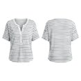 thumbnail image 4 of Shirts for Women Summer Striped V-Neck Button Loose Casual Short Sleeve Tee, 4 of 7