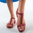 thumbnail image 3 of XYD Women Round Open Toe T-Strap Platform Wedge Low Heel Sandals Ankle Strap Buckled Dress Casual Shoes Size 14.5 Wine Red, 3 of 4