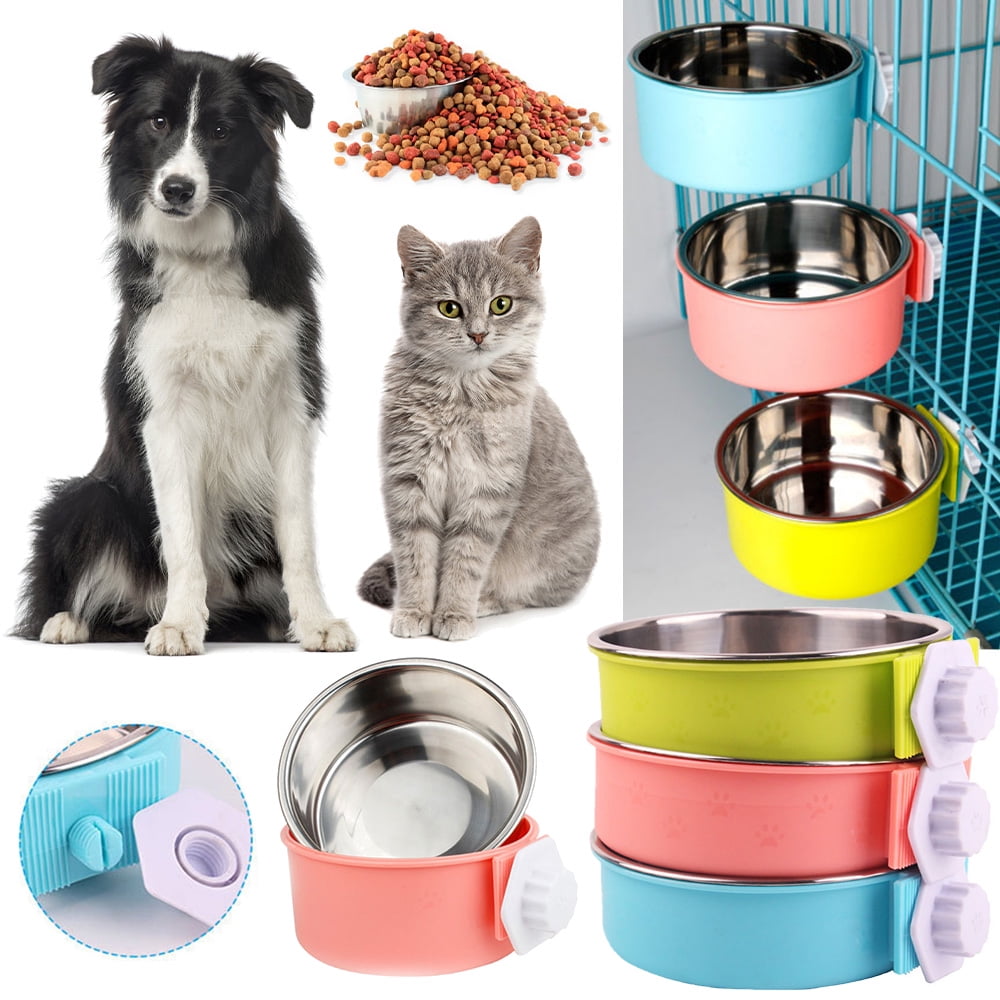 Goory Crate Dog Bowl, Removable Stainless Steel Pet Kennel Hanging Food