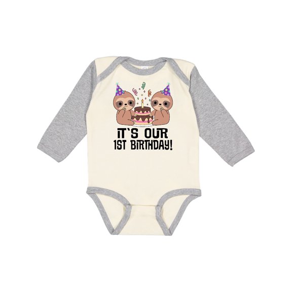 Inktastic Twins 1st Birthday Sloth Boy Girl 1 Year Old Boys or Girls Long Sleeve Baby Bodysuit