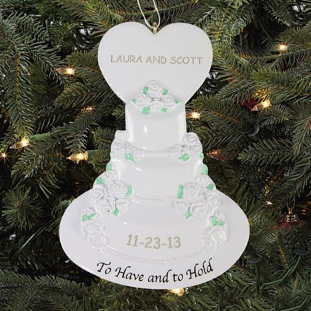 Personalized Heart-Top Wedding Cake Christmas Ornament