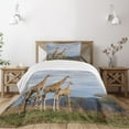 thumbnail image 3 of Africa Bedspread, Giraffe Family Looking at The Skyline in Savannah Grassland with Shrubs Print, Decorative Quilted 2 Piece Coverlet Set with Pillow Sham, Twin Size, Blue Tan, by Ambesonne, 3 of 6