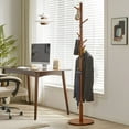 thumbnail image 5 of Wood Coat Rack Freestanding, Coat Stand with 8 Hooks, Kids Coat Tree with 3 height options and Sturdy Base, Rustic Coat Rack Small Hall Tree Brown YD-1008, 5 of 18