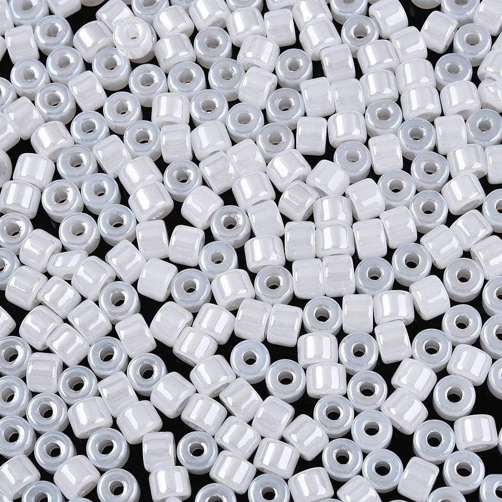 Glass Seed Beads Ceylon Round Hole Cylinder White 4x5.5mm Hole: 1.8mm about 2500pcs/pound