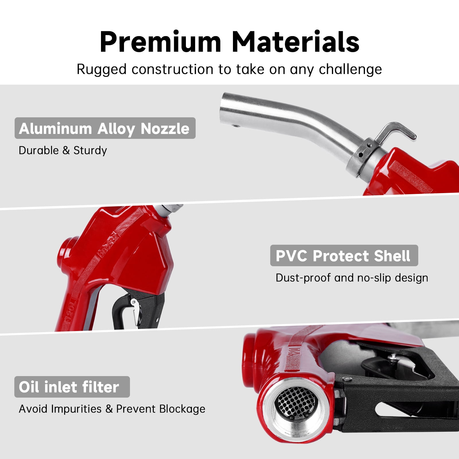 1" Inch NPT Automatic Fuel Nozzle Auto Shut-Off Red Fueling Nozzle with Swivel Joint 19/16 Inches (OD=30mm) Gas Pump Nozzle Three Notch Hold Open Clip Used For Diesel, Petrol , Red