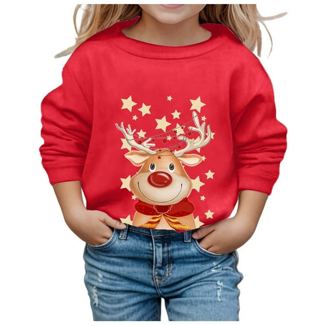AJIWYH Chandails à Capuche pour Filles Chandail Décontracté Sans Capuche à Manches Longues et Col Rond avec Imprimé de Noël pour l'Automne et l'Hiver pour Filles, Rouge, 13-14 Ans