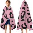 thumbnail image 3 of Pink and Black Of Leopard Print Hooded Bath Towel，60"x35" for Ages 3 To 12 Kids, Quick Dry Lightweight Soft Microfiber Hood Beach Towel Cover Up for Kids, 3 of 7