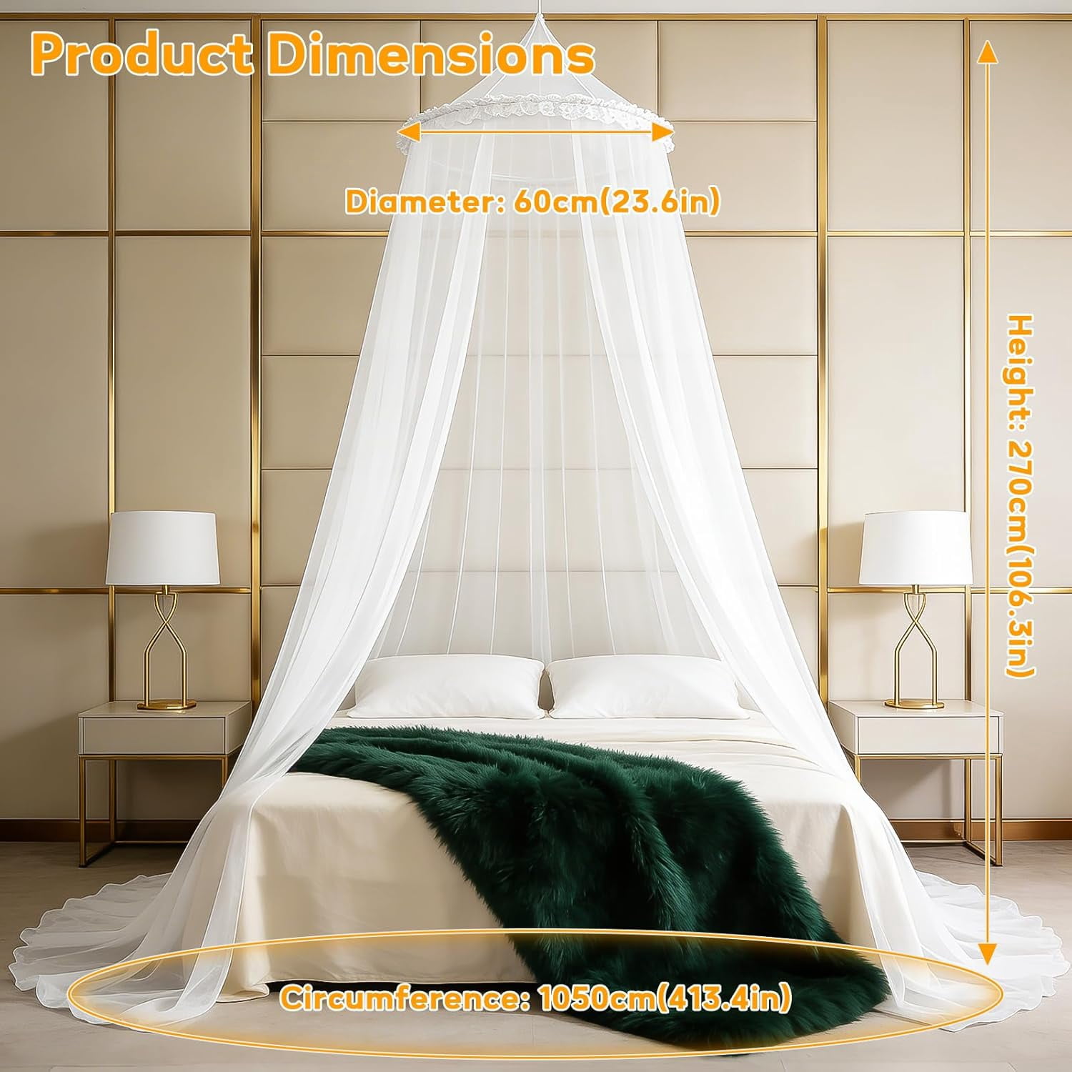Mosquito Net for Bed Canopy for Girls, Twin to Queen Size Bed Canopy Curtains from Ceiling, Dome Mosquito Netting Bed Tent for Bedroom Decorative, Travel with Storage Bag (Lace Flower)
