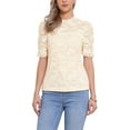 thumbnail image 1 of INSPIRAR CHIC Top de Encaje Floral para Mujeres con Cuello Mock, Manga Corta Abullonada, Blusa Elegante de Encaje Talla XS Color Albaricoque, 1 of 6