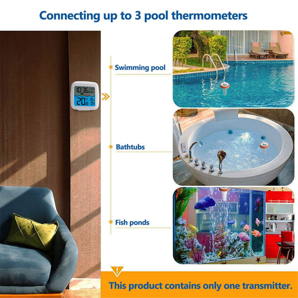 Pool Thermometer Wireless Floating Easy Read, Digital Pool Thermometers, for Swimming Pool, Bathtub, Fish Tank