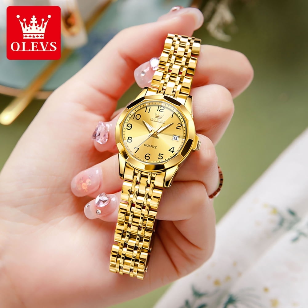 OLEVS Gold Womens Watches Small Gold Dial Watches For Women Gold Stainless Steel Band Ladies Watches Day Date Watches For Ladies Waterproof Watches Women Analog Quartz Watches Relojes Para Mujer Walma...