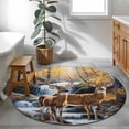 thumbnail image 4 of Autumn Forest Deer Large Area Rugs for Bedroom Living Room, Soft Non Slip Carpet Bedside Rug, Vintage Elk River Round Floor Cover Kitchen Accent Rug 3' for Dining Room/Office, 4 of 9