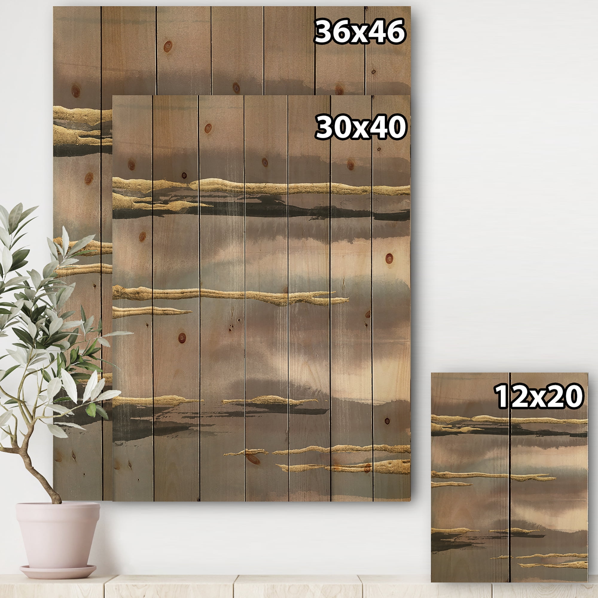 Designart 'Glamorous Fractal Morning Fog I' Modern Glam Print on Natural Pine Wood