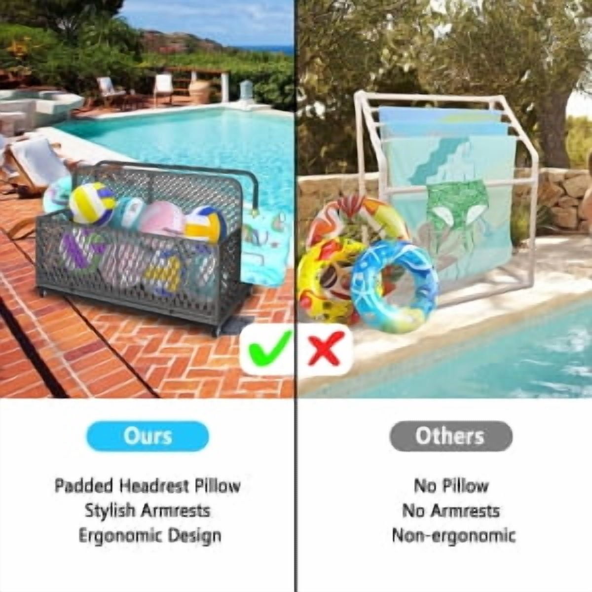 Pool Float Storage,Outdoor Pool Toy Storage Organizer for Pool Noodles,Toys,Floats,Balls,and Equipment,Rolling Storage Organizer Bin,PE Rattan Outdoor Pool Caddy
