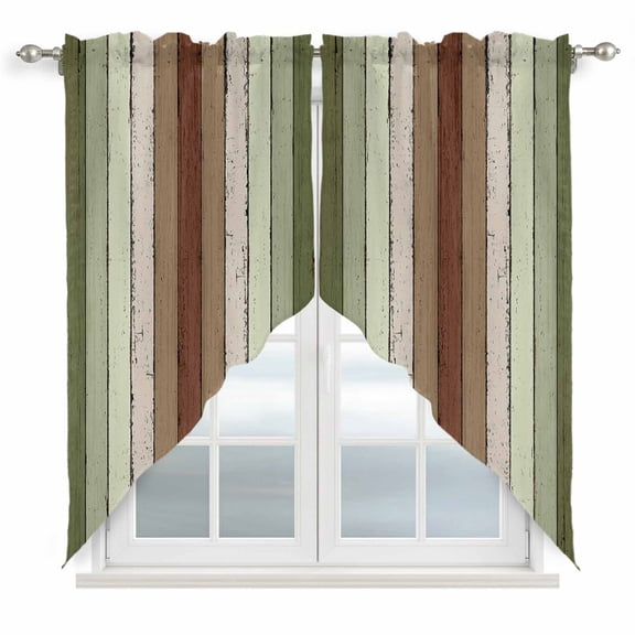 Sage Green Kitchen Window Curtains, Swag Curtains Valance for Bedroom Living Room Bathroom, Farmhouse Wood Grain Vintage Brown Striped Rod Pocket Window Curtain Block Drapes 2 Panels 28"x36"
