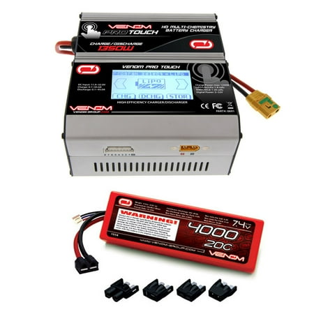 - Venom 20C 2S 4000mAh 7.4V Hard Case LiPo Battery with Universal Plug System and Venom Pro Touch Screen HD 45A RC LiPo/LiHV/NiMH Battery Charger Combo