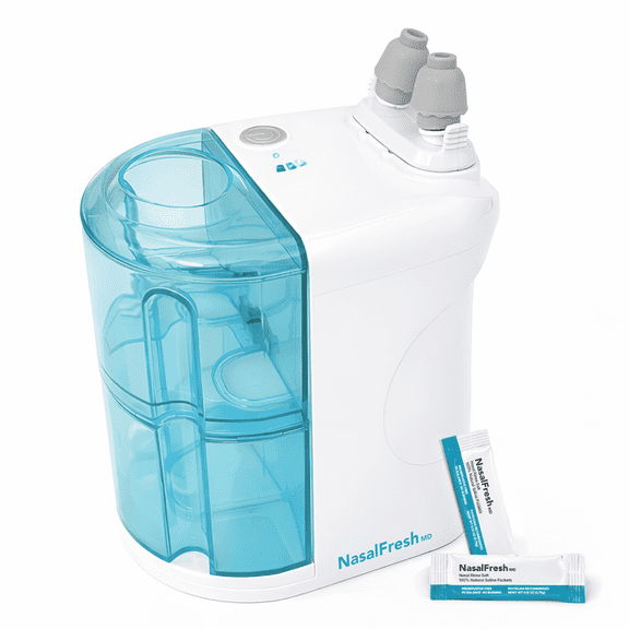 NasalFresh MD Dual Powered Nasal Irrigation System for Sinus Congestion and Snoring, 30 Saline Packets, Rechargeable, Self Cleaning