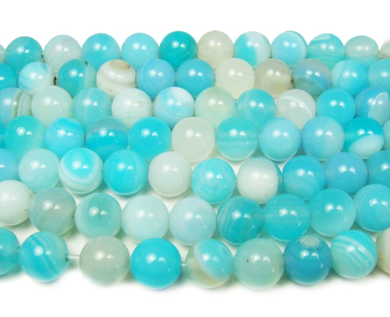 10mm Sky blue striped agate smooth round beads Genuine Natural Gemstone