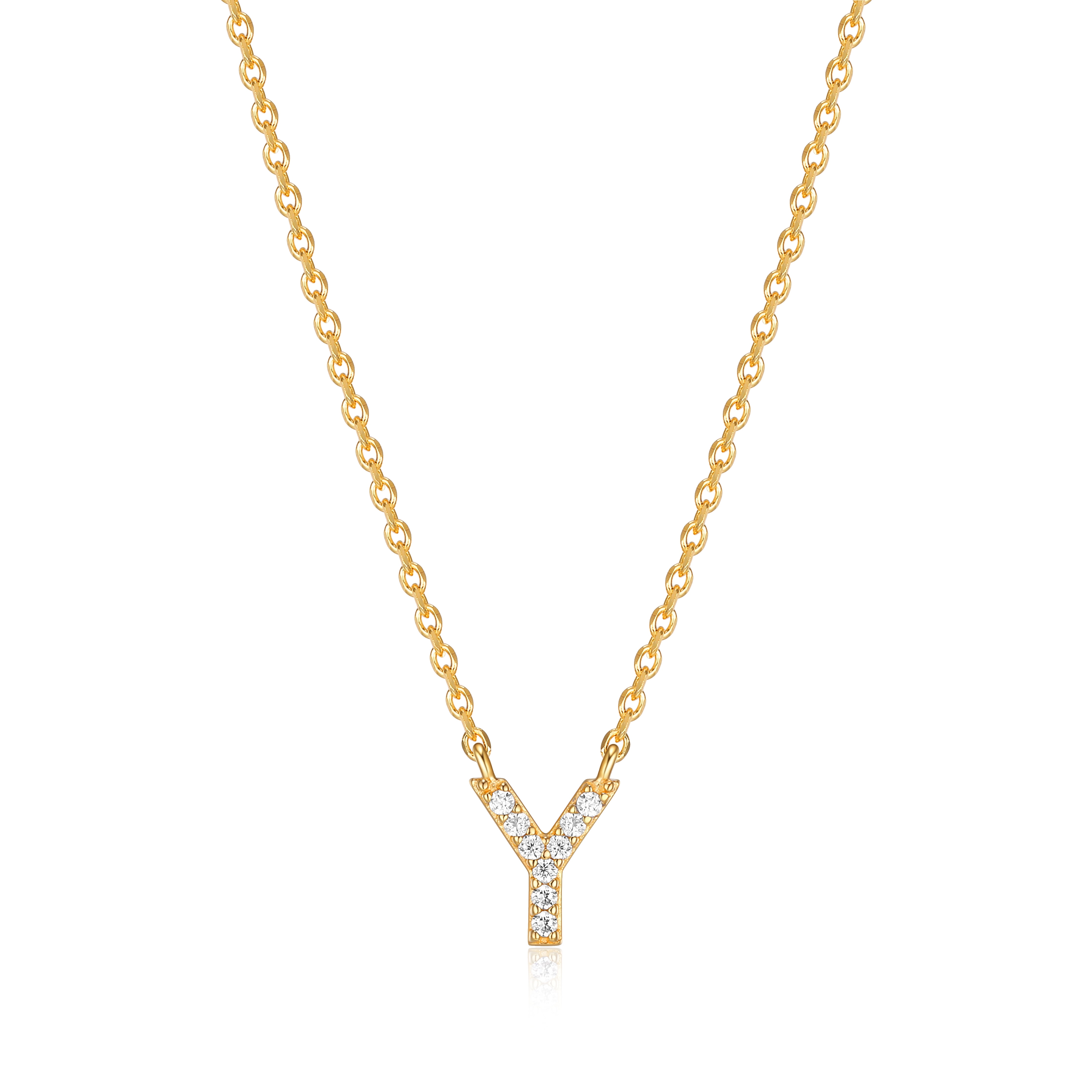 Forever Facets "Y" CZ Necklace in Gold over Sterling Silver, Adult Female