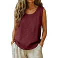 thumbnail image 5 of Tank Tops for Women Round Neck Linen Style Sleeveless Casual Blouse Womens Tops for All Season Daily Wear, 5 of 6