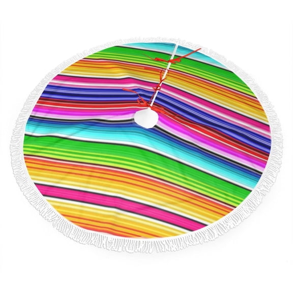 Colorful Serape Christmas Tree Skirts with Tassel Decorations Indoor Outdoor for Holiday Party Home Decor 30"