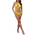 thumbnail image 2 of INSPIRAR CHIC Conjuntos de Bikini de Mujer con Cruce de Tirantes de Punto Acanalado de 2 Piezas, Parte Superior con Tirantes y Parte Inferior en Triángulo, Trajes de Baño, Grande, Amarillo, 2 of 5