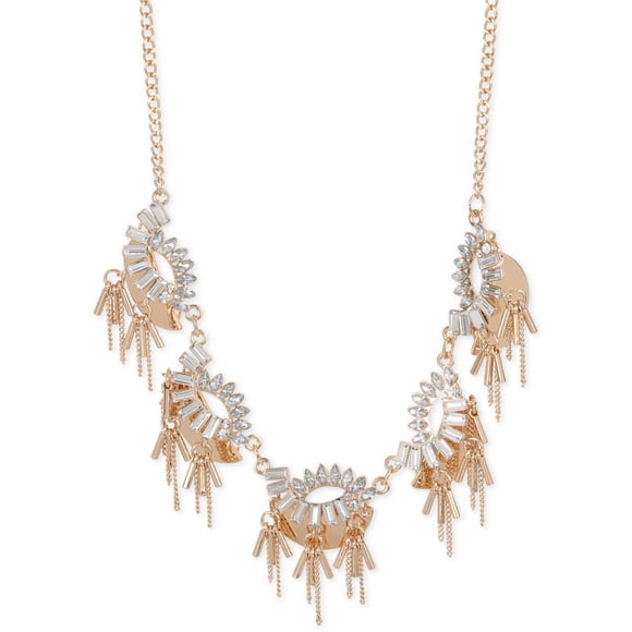 INC International Concepts Rose Gold-Tone Crystal and Chain Statement Necklace – Rose Gold