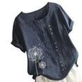 thumbnail image 3 of Qarigey Mujer Botones Estampado Manga Corta Cuello Camisa De Lino Prendas para la parte del cuerpo Azul oscuro 4XL, 3 of 6