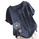 thumbnail image 3 of Guardurnaity Mujer Botones Estampado Manga Corta Cuello Camisa De Lino Prendas para la parte del cuerpo Azul oscuro L, 3 of 6