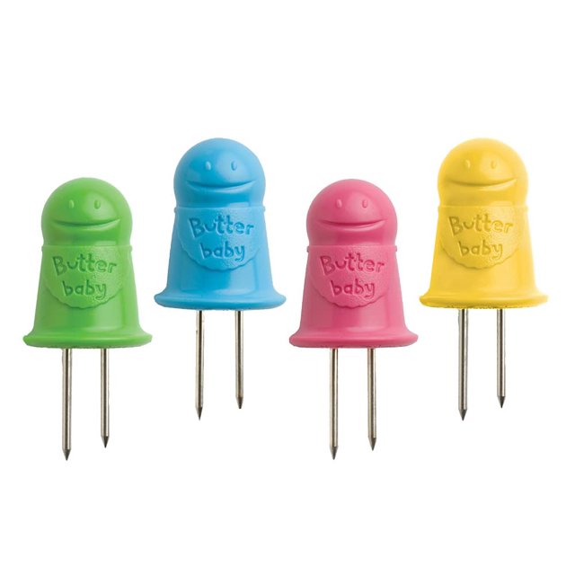 Talisman Designs Mantequilla Bebé | Selecciones De Acero Inoxidable Entrelazadas | Multicolores | Utensilio De Mazorca De Maíz | Titulares De Maíz | Brochetas De Maíz