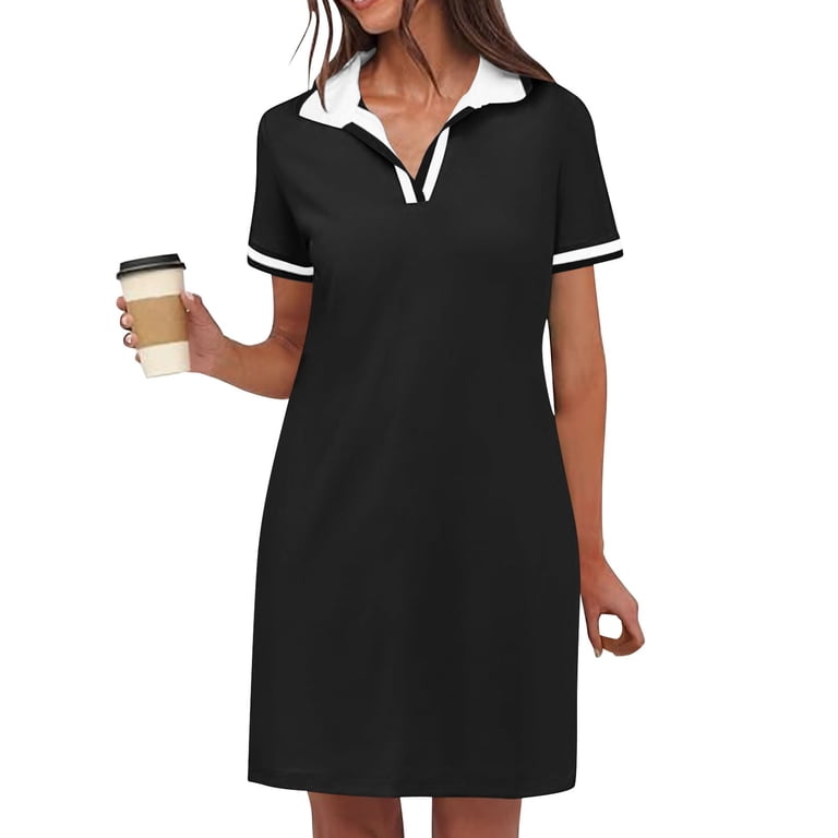 black colored stripes short sleeve mini dress Stripe Collared Short Sleeve Mini Shirt Dress Medium