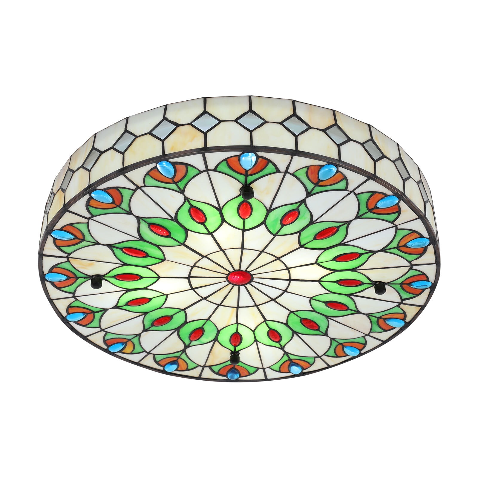110V Flush Mount Ceiling Light, Stained Glass Ceiling Lamp Illumination Area of Up to 215.28ft² 19.68*8.5in for Aisles, Dining Rooms, Kitchens, Living Rooms