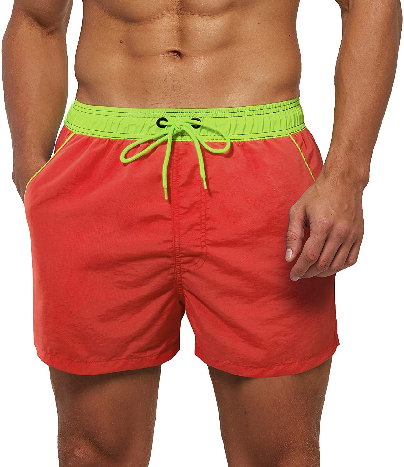 SILKWORLD Men's Quick Dry Swim Trunks Solid Swimsuit Sports Shorts with Back Zipper Pockets 