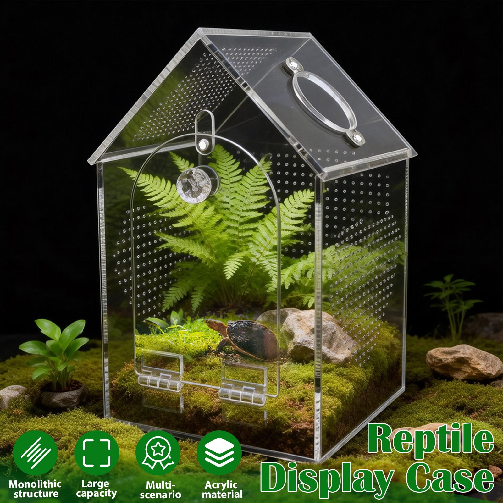 Ikoopy Jumping Spider Enclosure Warp Proof Seamless Acrylic Tarantula Terrarium Front Opening Spider Habitat with Feeding Port for Praying Mantis Hermit Crab Snail Micro Reptile (4.72x4.72x7.87 inch)
