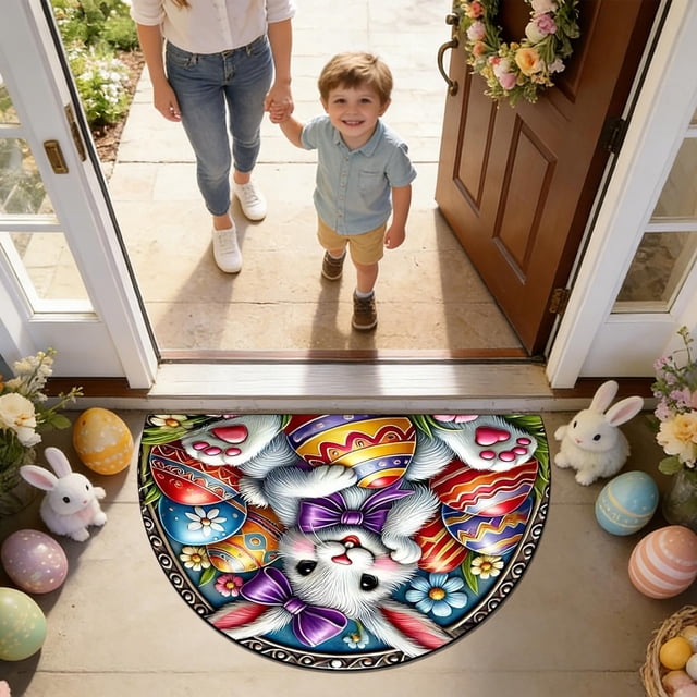 Cheapark Semicircular Easter Entry Door Mat, Anti-Slip Stain-Resistant Floor Mat, Bedroom Decoration Mat