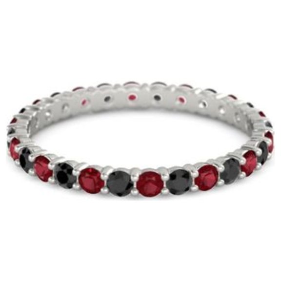 Ruby With Black Spinel Round 2.50 MM Eternity 925 Sterling Silver Women Stacking Ring