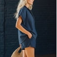 thumbnail image 5 of Summer Imitation Denim Set for Women 2 piece Casual Short Sleeve Button Shirt Tops and Shorts Lounge Sets Outfits Sky Blue XL(XL), 5 of 7