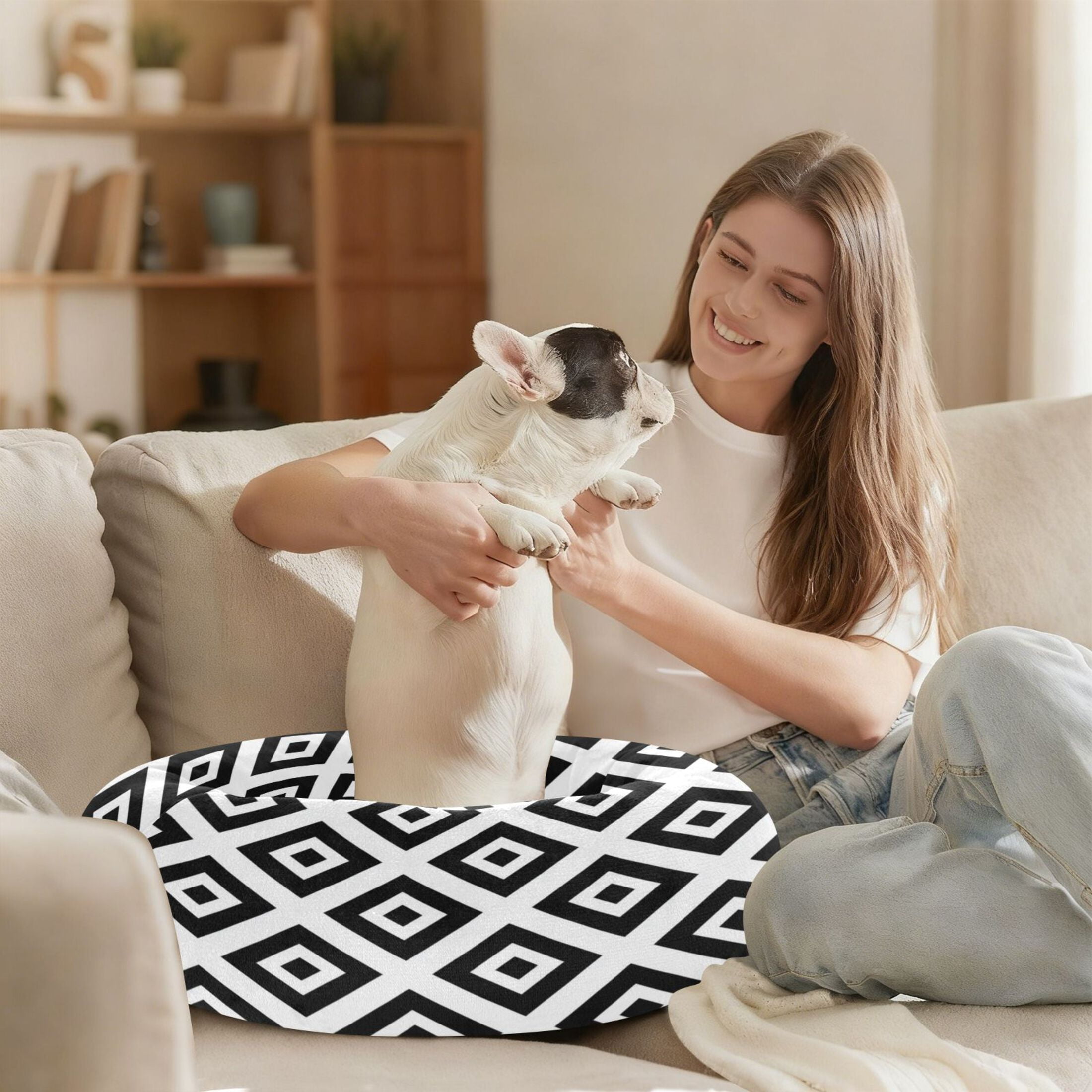 Iauyy Pet Couch Donut Cat Bed for Indoor Cats/Small Dogs Washable & Machine with Non-slip Bottom Calming Cat Furniture, Square Painted in Uniform Colors (XS)