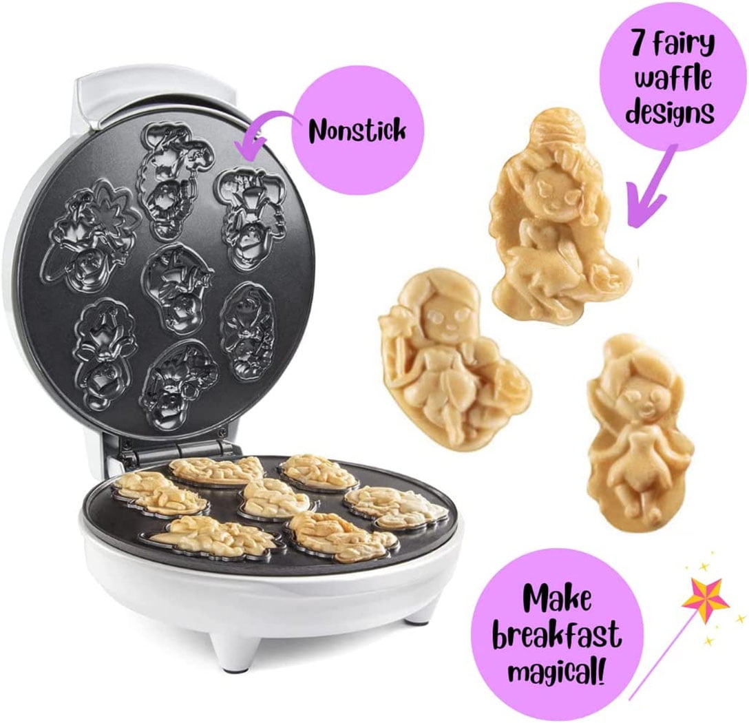 Waffle Wow! Fairy Mini Waffle Maker- Creates 7 Different Fairy Shaped Waffles in Minutes- A Fun & Cool Magical Breakfast for Kids & Adults - Electric Non-Stick Waffler Iron, Fairies Princess