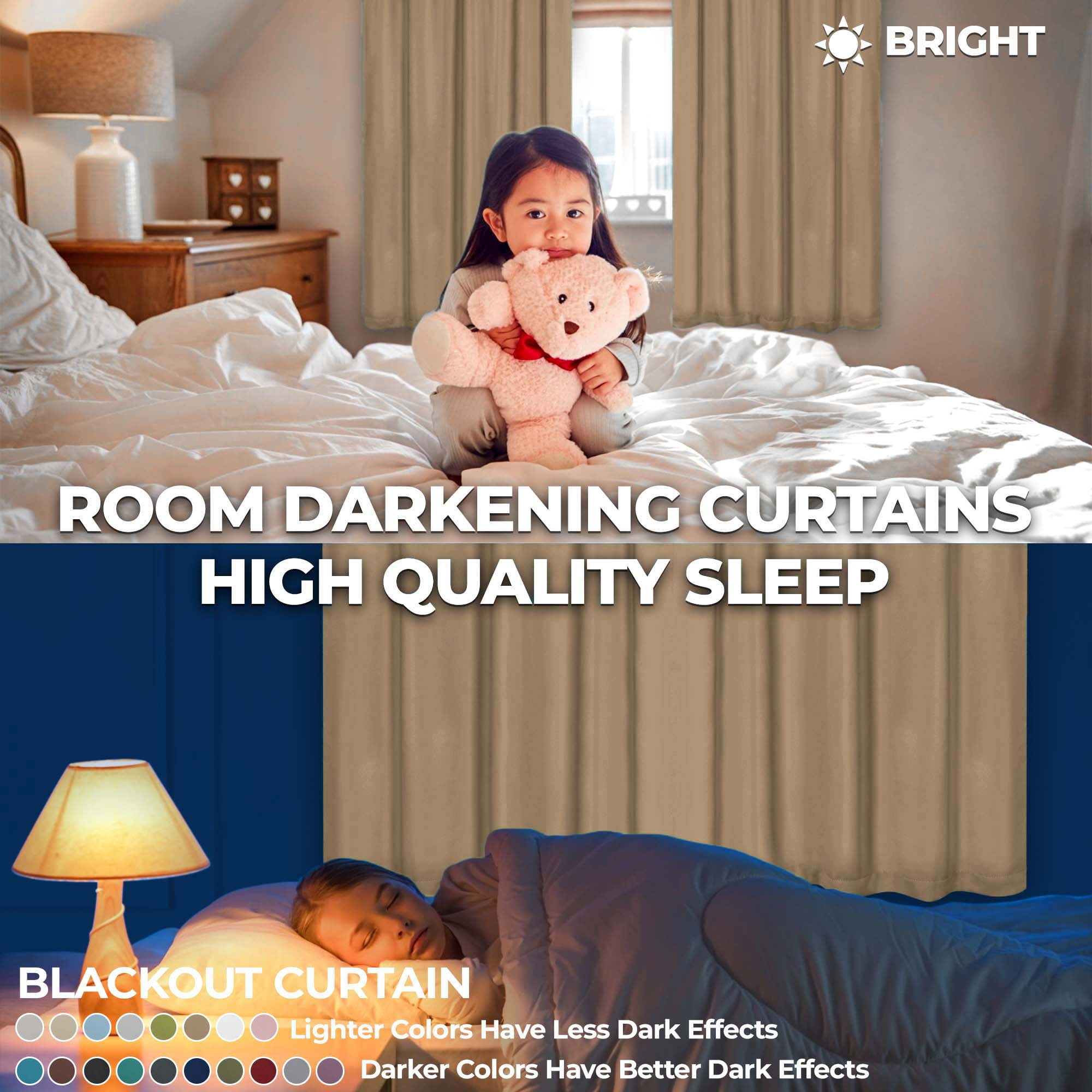 Superior Blackout Solid Light Filtering Back Tab Curtain Panel Set, 42" x 108", Smoked Ash