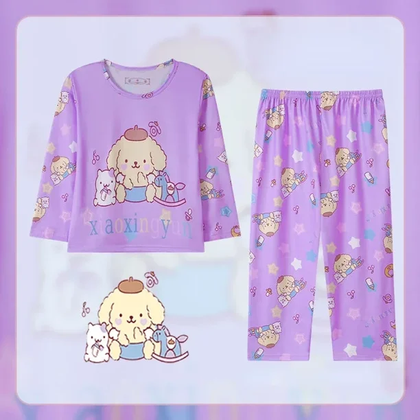 Pijama de manga larga con pantalones largos de dibujos animados de Lilo y Stitch, conjunto de ropa para el hogar para las cuatro estaciones para niños de Disney Lotso StellaLou