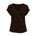 thumbnail image 4 of hoksml Women's Casual Short Sleeve Button Blouse, V-Neck Cotton Loose Fit Top Solid Color Summer Shirt, 4 of 5