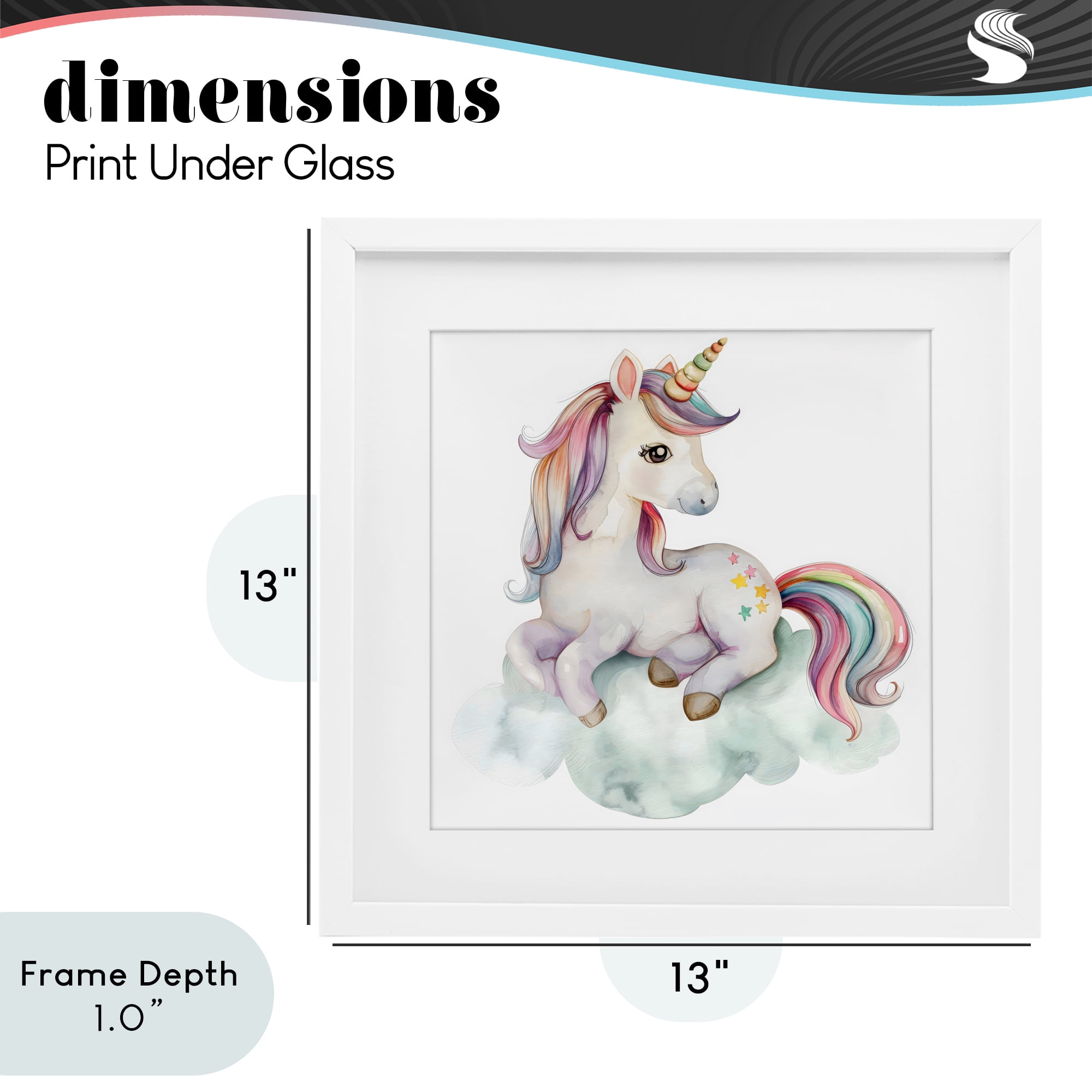 Stupell Industries Rainbow Unicorn on Cloud White Framed Print Under Glass, design by Creative Studio