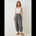 thumbnail image 4 of Pantalones Anchos y Holgados para Mujer, Estilo Palazzo Harén, Informales, con Cintura Elástica y Bolsillos. Gris Oscuro XL, 4 of 10