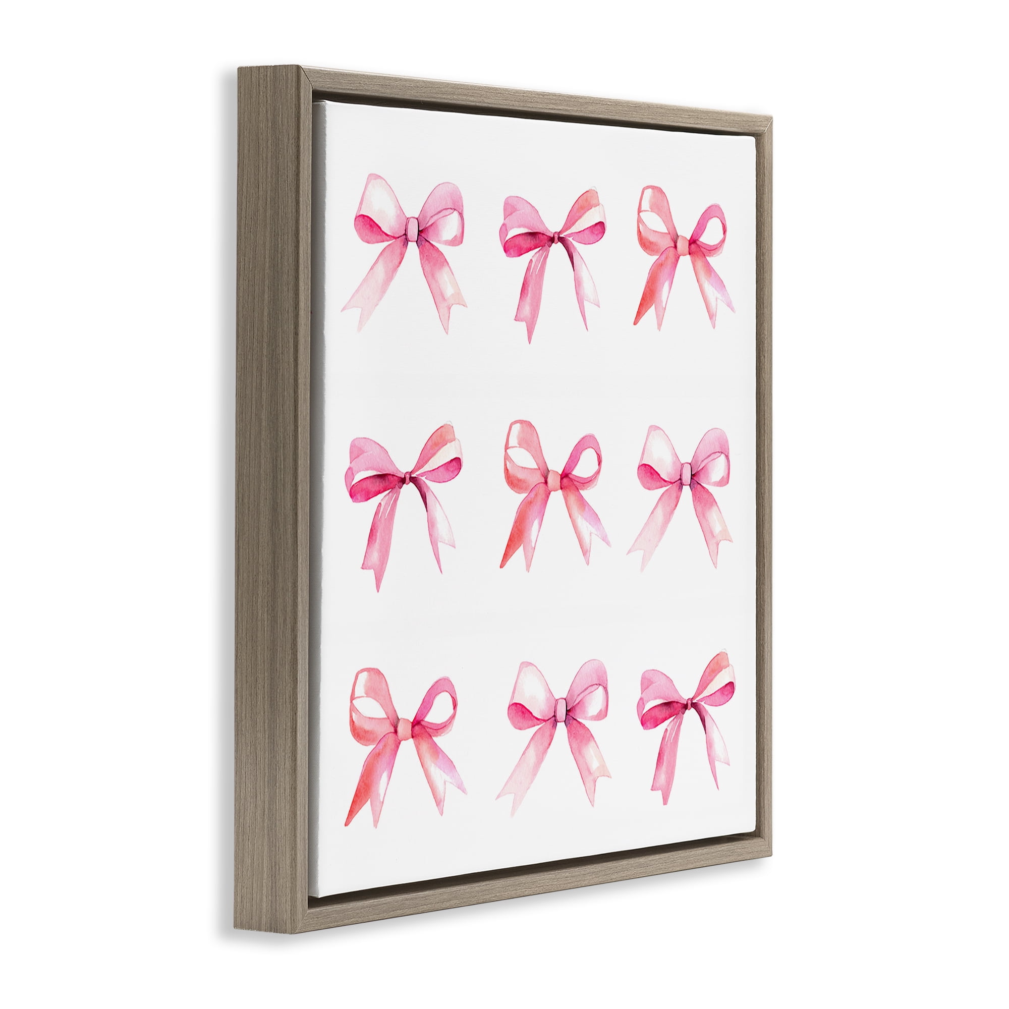 Stupell Industries Pink Bow Pattern Beauty & Fashion Painting Brown Floater Framed Art Print Wall Art, 25 x 25