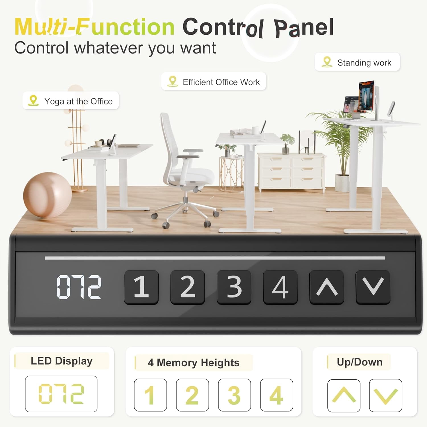 JessieMal Electric Standing Desk, 45 x 24 Inches Sit Stand up Desk, Sit Stand Height Adjustable Home Office Desk with 4 Height Position Memory - with Splice Board (White, 45)
